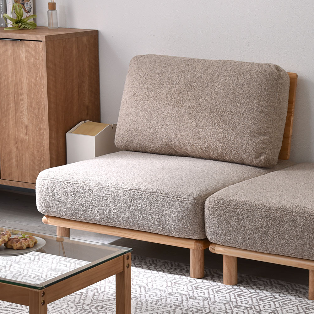 ブークレ生地 天然木 ローソファ フラフィー