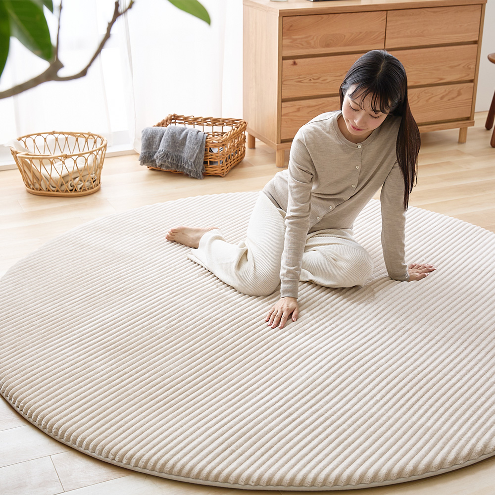 フランネルラインラグマット 直径190 Coco ラウンドタイプ
