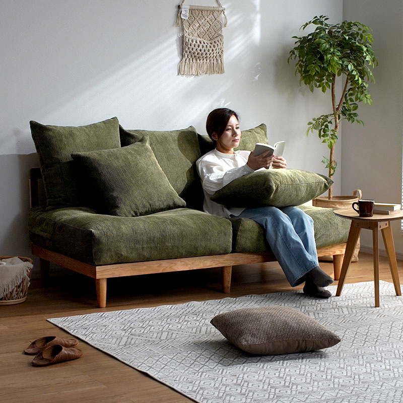 コーデュロイ 天然木 ワイドソファ ハグ