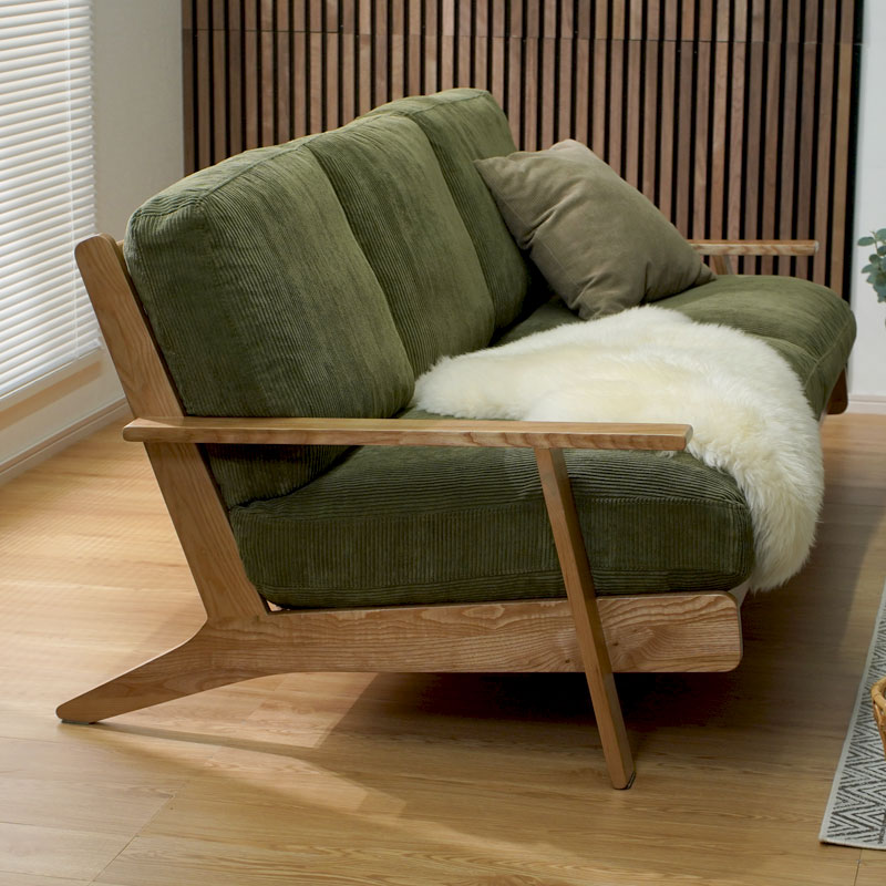 コーデュロイ 天然木 3人掛け ソファ ネボ