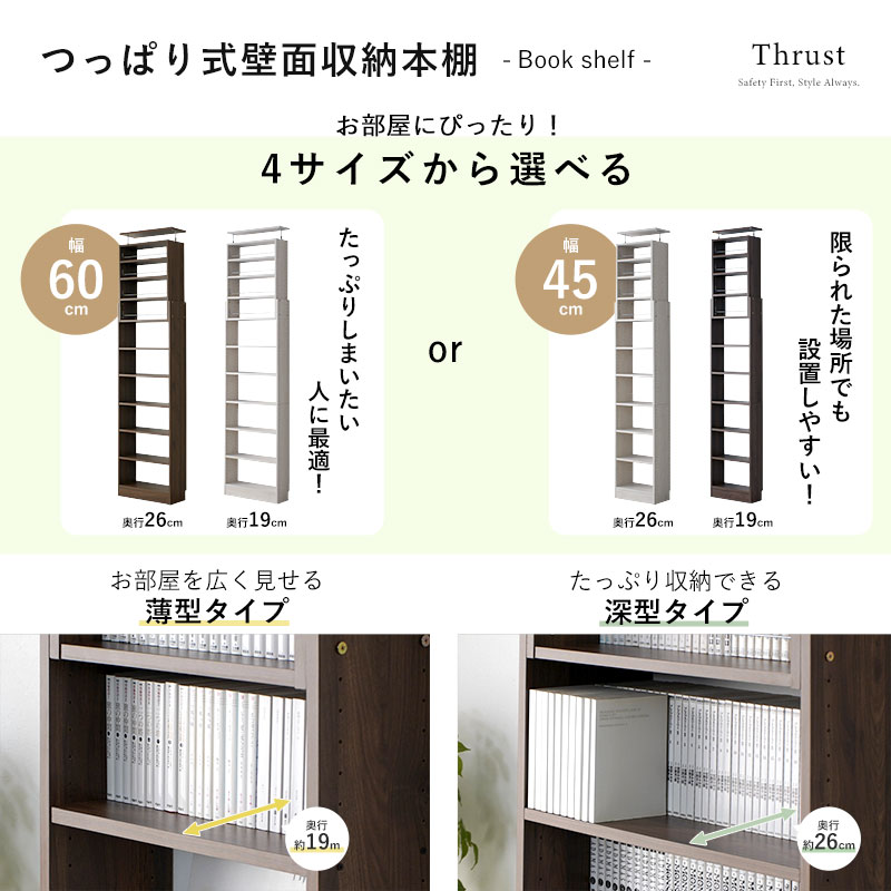 天井つっぱり書棚 幅45 幅60cm 耐震 大容量 スラスト｜ユニット
