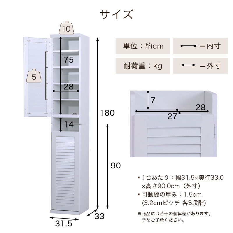 シューズボックスのサイズ。1台あたり外寸 幅31.5×奥行33×高さ90cm