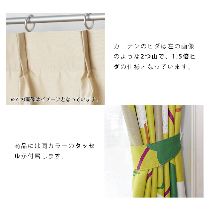 ドレープカーテン テクテクキーウィ 幅100×丈200｜ユニットシェルフ